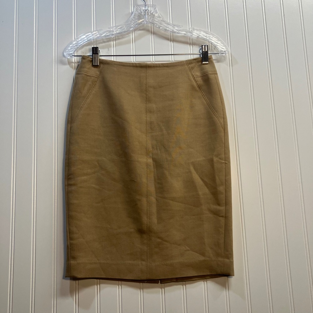 Ann Taylor Loft Tan Camel Pencil Skirt Workwear Size 00 Stretch Lined Minimalist